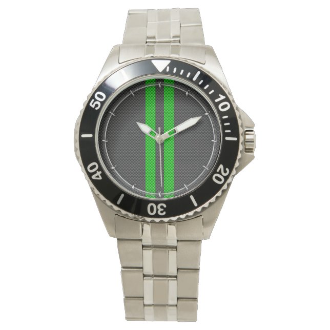 Accent Green Carbon Fiber Style Racing Stripes Watch (Front)