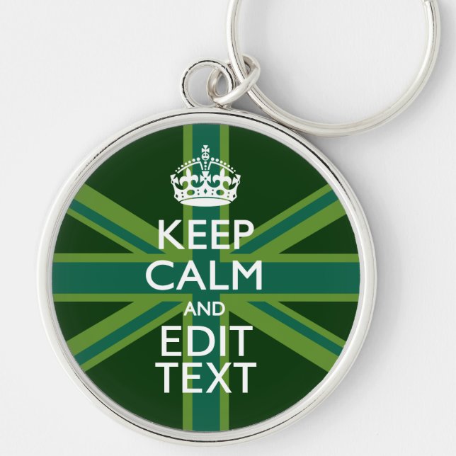 Accent Green Keep Calm And Your Text Union Jack Keychain (Front)