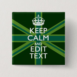 Accent Green Keep Calm And Your Text Union Jack Pinback Button