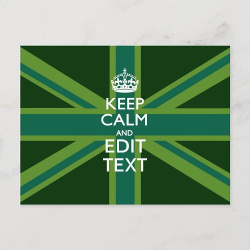 Accent Green Keep Calm And Your Text Union Jack Postcard