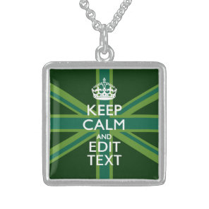 Accent Green Keep Calm And Your Text Union Jack Sterling Silver Necklace
