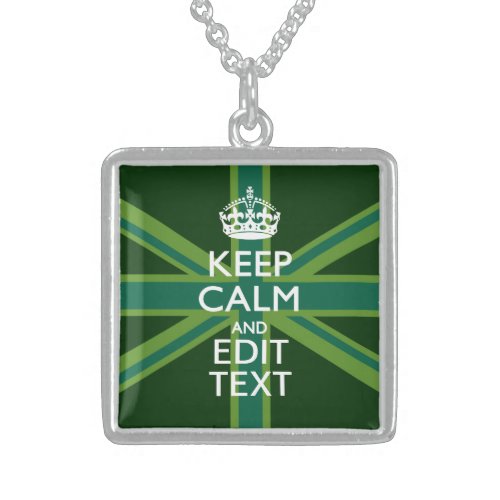 Accent Green Keep Calm And Your Text Union Jack Sterling Silver Necklace