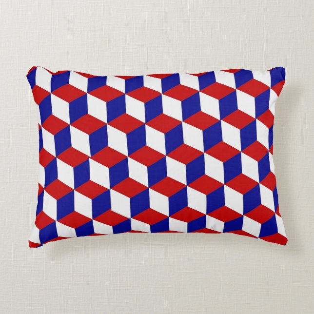 Accent Pillow - Block illusion in red, white, blue (Front)