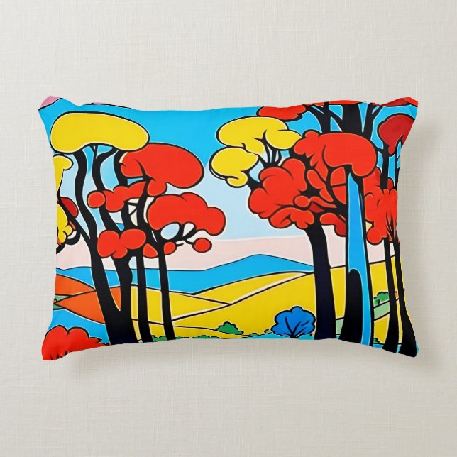 Accent pillow colorful  original design landscape  (Front)
