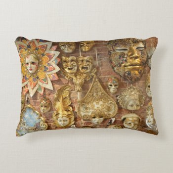 Accent Pillow Gold Venetian Masks by DragonL8dy at Zazzle