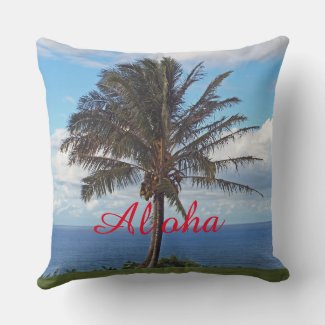 ACCENT PILLOW /PALM TREE, OCEAN, ALOHA