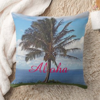 ACCENT PILLOW /PALM TREE, OCEAN, ALOHA