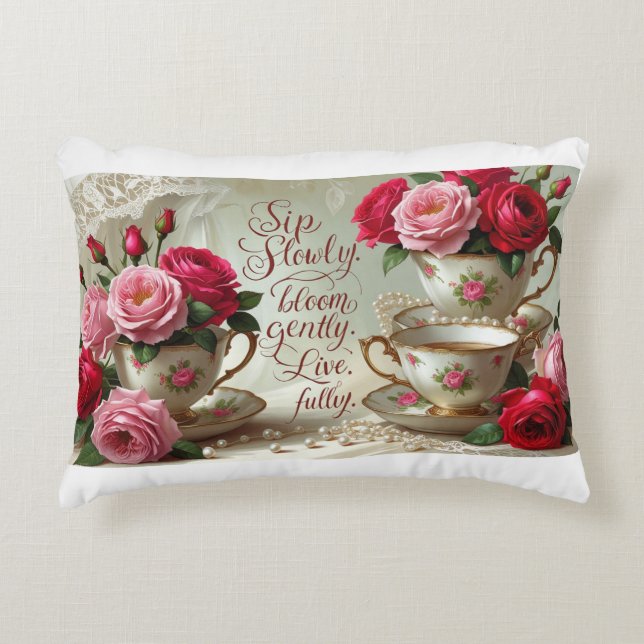 Accent Pillow- Teacups & Roses Pillow (Front)