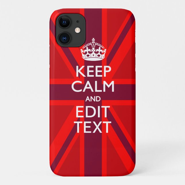 Accent Red Keep Calm Your Text on Union Jack Flag Case-Mate iPhone Case (Back)