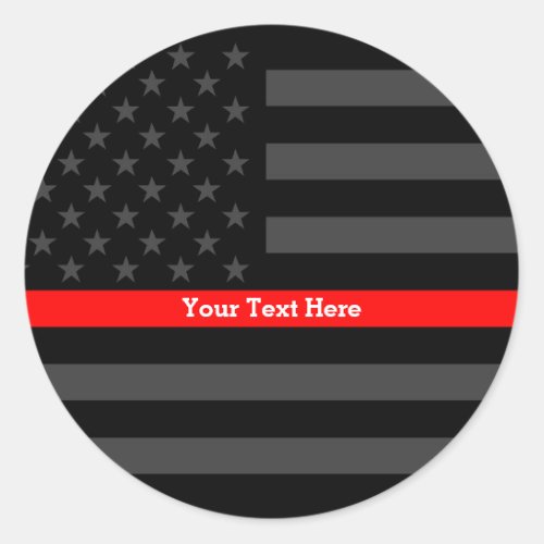 Accent Thin Red Line Personalized Black US Flag Classic Round Sticker