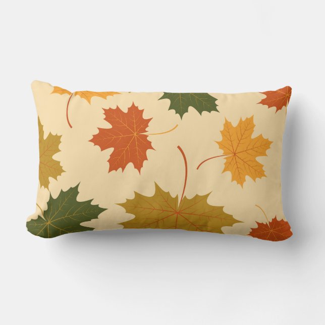 Accent Throw Pillow-Autumn Falling Leaves Lumbar Pillow (Front)