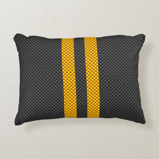 Accent Yellow Racing Stripes Carbon Fiber Style Accent Pillow (Front)