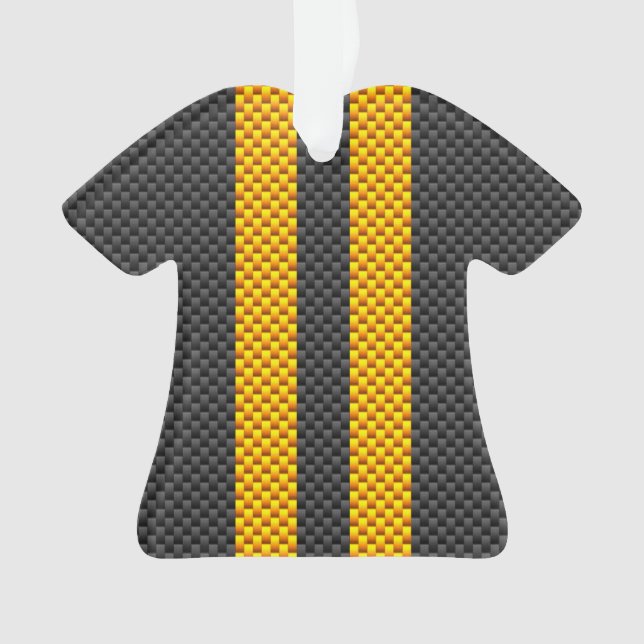 Accent Yellow Racing Stripes Carbon Fiber Style Ornament (Front)