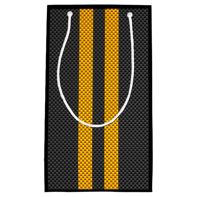 Accent Yellow Racing Stripes Carbon Fiber Style Small Gift Bag (Front)
