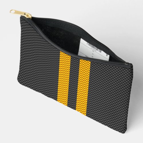 Accent Yellow Racing Stripes Carbon Fibre Style Accessory Pouch