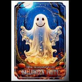 Accented Ghostly Glow Halloween Silver Foil Invitation