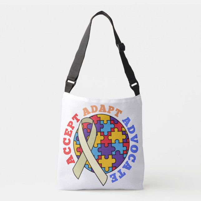Accept Adapt Advocate-Autism Awareness World Ribbo Crossbody Bag (Front)