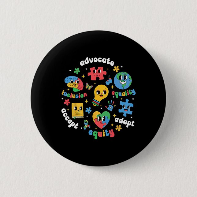 Accept Adapt Advocate Inclusion Autism Awareness M Button (Front)