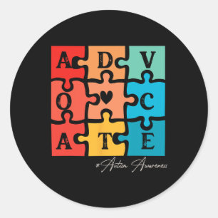 Accept Adapt Advocate Puzzle Piece Retro Autism Aw Classic Round Sticker
