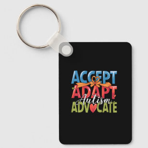 Accept Adapt Autism Advocate Ribbon Heart Keychain