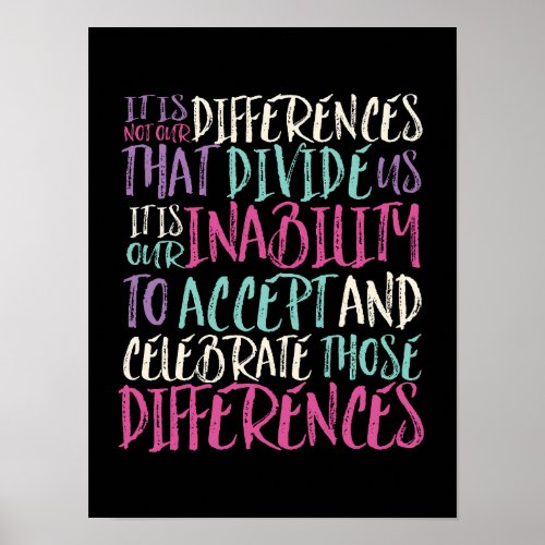 Accept Celebrate Differences Inspirational Quote Poster