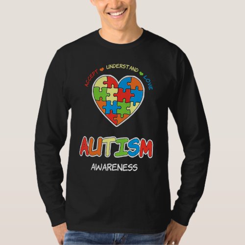 Accept Love Autism Awareness Month Day Heart Puzzl T_Shirt