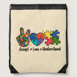 Accept, Love, Understand Autism Awareness Drawstring Bag