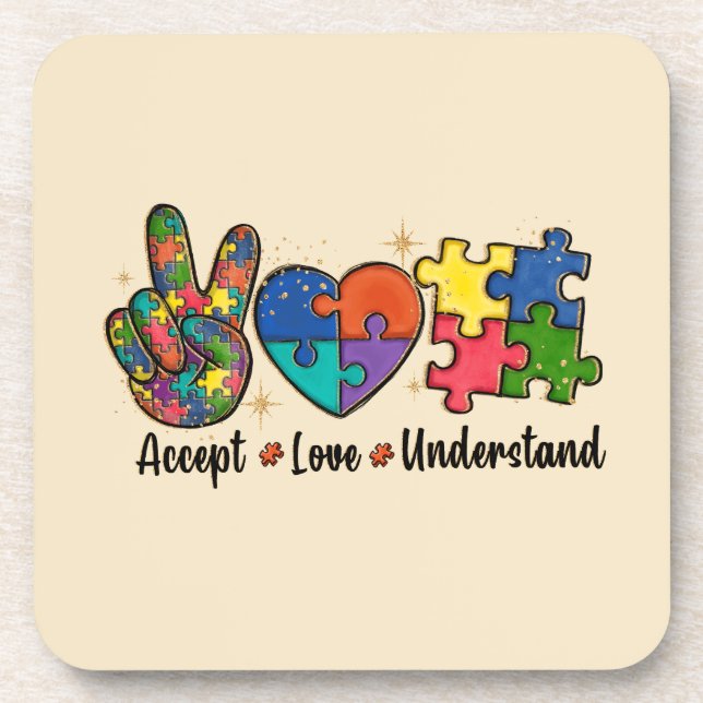 Accept Love Understand - Autism Awareness Heart Beverage Coaster (Front)