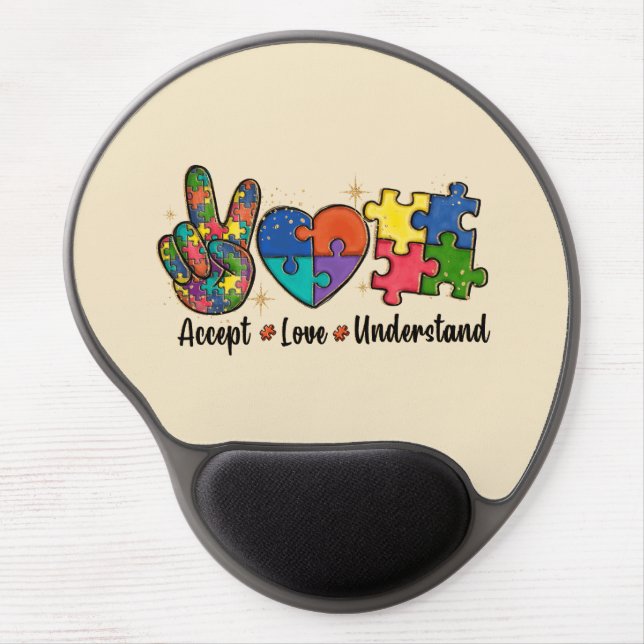 Accept Love Understand - Autism Awareness Heart Gel Mouse Pad (Front)