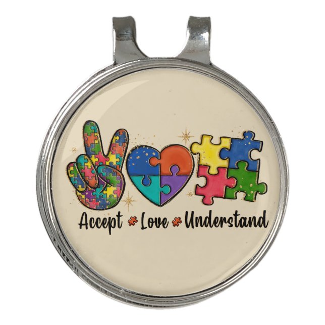 Accept Love Understand - Autism Awareness Heart Golf Hat Clip (Front)