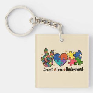 Accept Love Understand - Autism Awareness Heart Keychain