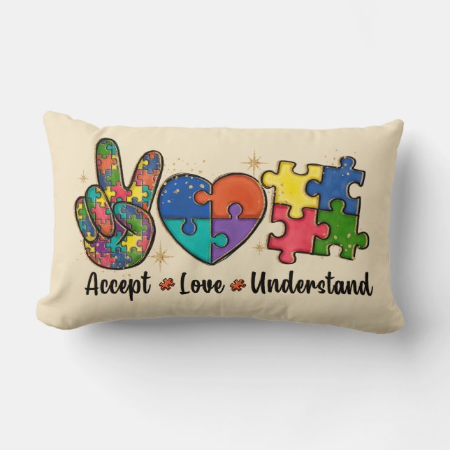 Accept Love Understand - Autism Awareness Heart Lumbar Pillow (Front)