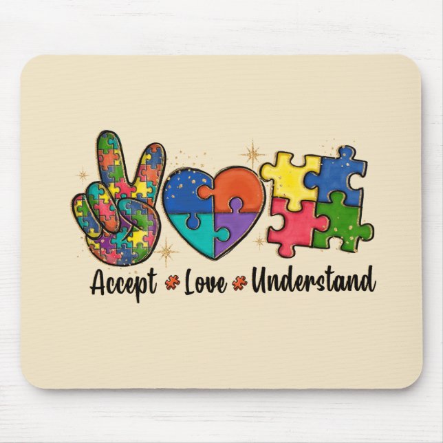 Accept Love Understand - Autism Awareness Heart Mouse Pad (Front)