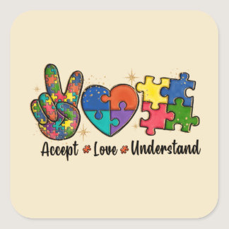 Accept, Love, Understand Autism Awareness Square Sticker