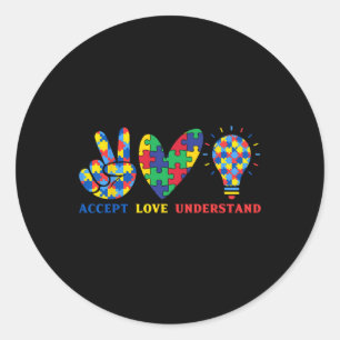 Accept Love Understand Colorful Puzzle Piece Aware Classic Round Sticker