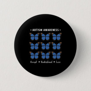 Accept Understand Love Autism Awareness Butterfly  Button