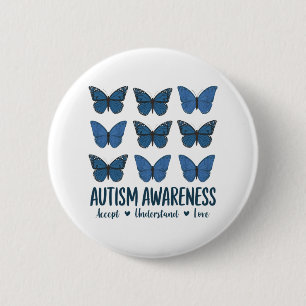 Accept Understand Love Autism Awareness Butterfly Button