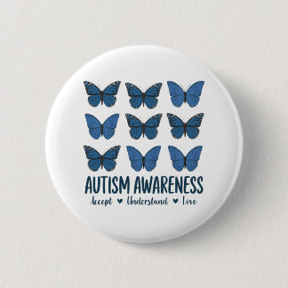 Accept Understand Love Autism Awareness Butterfly  Button