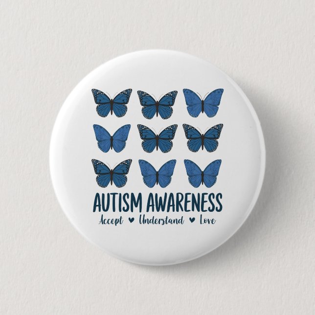 Accept Understand Love Autism Awareness Butterfly  Button (Front)