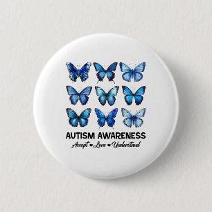 Accept Understand Love Autism Awareness Butterfly  Button