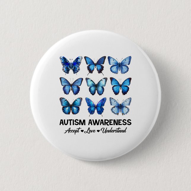 Accept Understand Love Autism Awareness Butterfly  Button (Front)