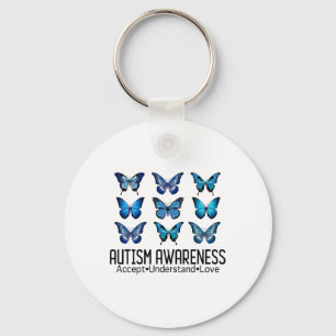 Accept Understand Love Autism Awareness Butterfly Keychain