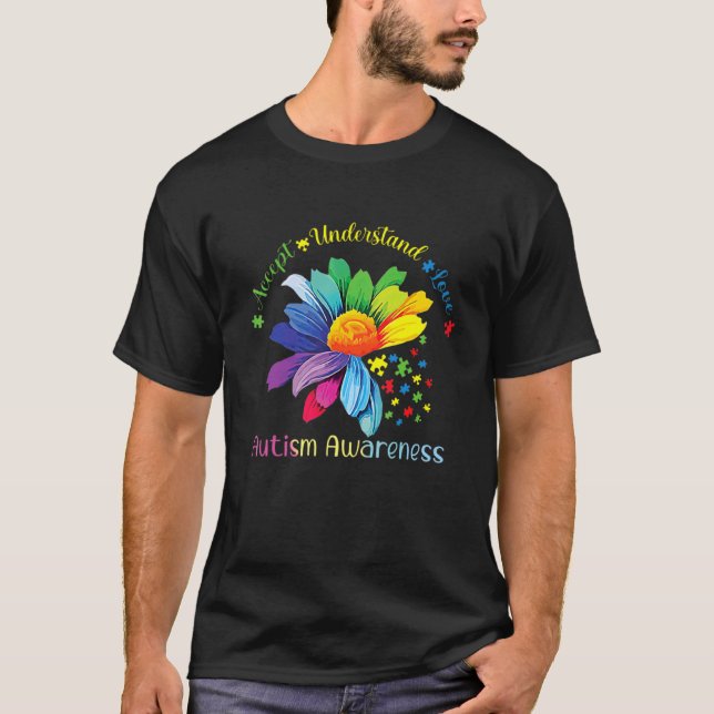 Accept Understand Love Autism Awareness Daisy Apri T-Shirt (Front)