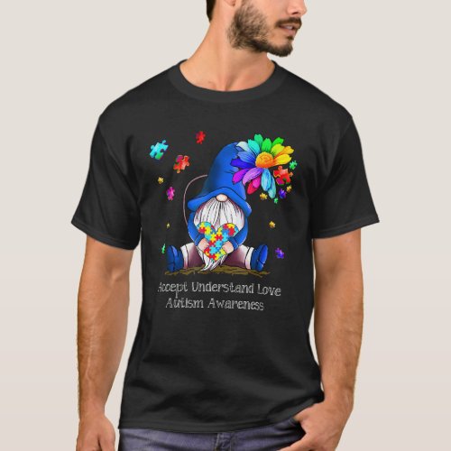 Accept Understand Love Autism Awareness Gnome Puzz T_Shirt