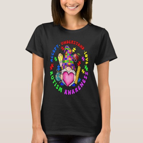 Accept Understand love Autism awareness gnome puzz T-Shirt