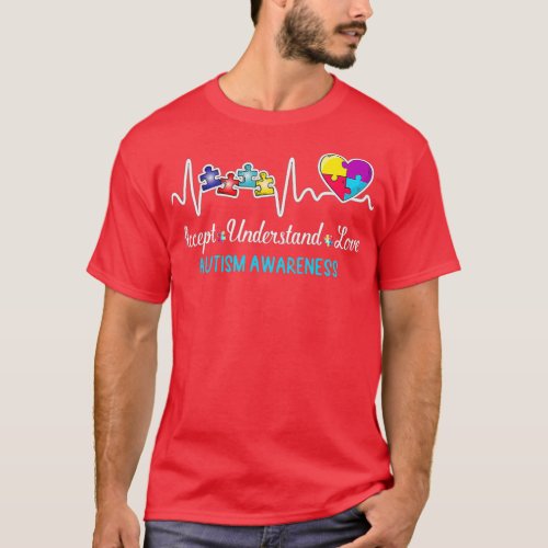 Accept Understand Love Autism Awareness Heartbeat  T_Shirt