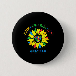 Accept Understand Love Autism Awareness Sunflower Button