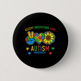 Accept Understand Love Autism Awareness Sunflower Button