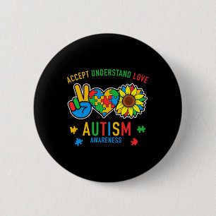 Accept Understand Love Autism Awareness Sunflower Button