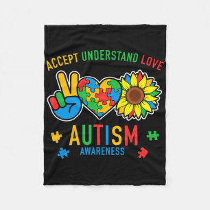 Accept Understand Love Autism Awareness Sunflower Fleece Blanket